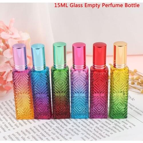 New 15ml Colorful Square Glass Empty Perfume Bottle Mini Fragrance Refillable Glass Vials Cosmetic Packaging Spray Bottle