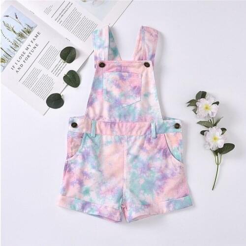1-6T Toddler Baby Girl Suspender Pants Kids Colourful Tie-Dye Printed Sleeveless Overalls With Pocket Casual Clothing