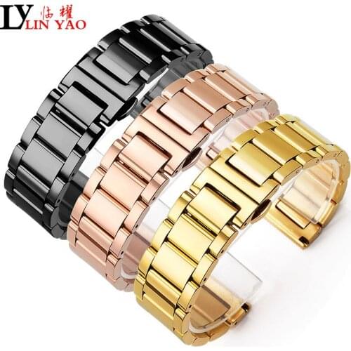 3 Pointer Stainless Steel Watchband 18mm 20mm 22mm 24mm Polished Matte Deployment Buckle Replacement Bracelet Watch Band Strap