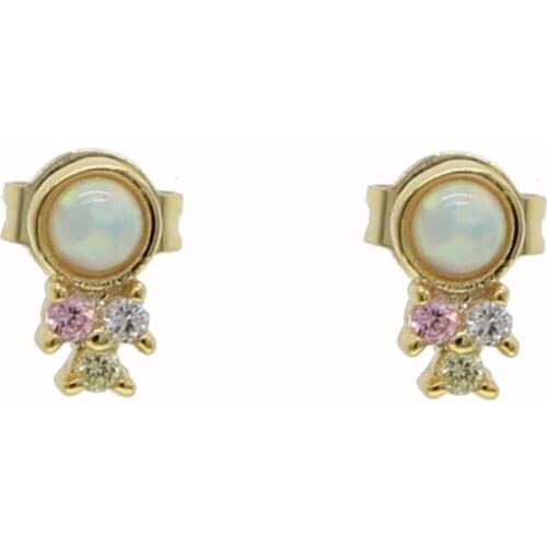Gold color tiny mini cute women jewelry white pink cz opal stone studs earring for girl lovely charm the second stud earring