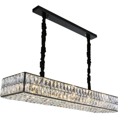 Modern crystal chandelier for dining room home decor rectangle black led cristal lamp kitchen island black hanging light fixture