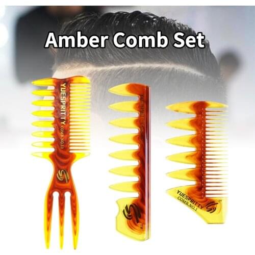 High Quality Amber Retro Oil Hair Comb Barber Styling Comb Wide Tooth Hair Comb Brush MenS And WomenS Hairdressing Tool Set