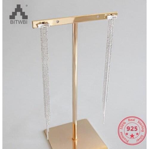 100% S925 Sterling Silver Fashion Women Stylish Tassel Long Earrings Women Girl Jewelry Pendante Femme