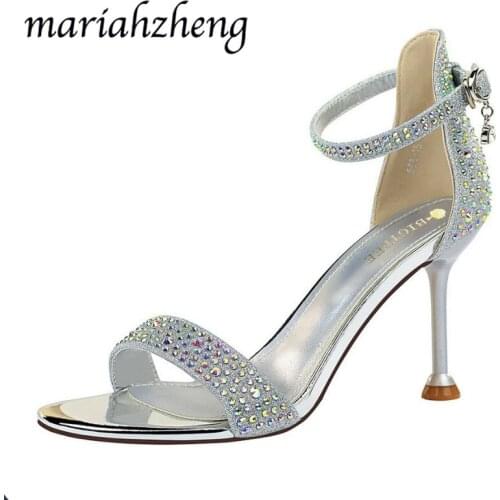 Meriahzheng 8.5CM Sexy Banquet High Heels Stiletto Shallow Mouth Womens Shoes with Open Toe Rhinestones and Womens Sandals DS