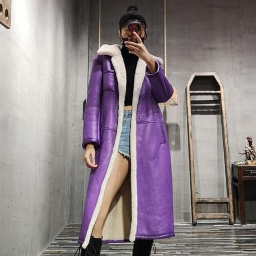 2020 new Spanish womens leather and sheepskin all-in-one coat womens mid-length over-the-knee sheep shearing coat high-end qua