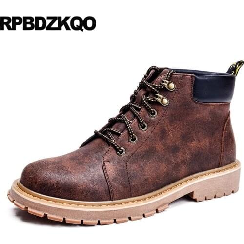 Winter High Top Short Work Army Outdoor Ankle Fur Booties Brown British Style Boots Mens Shoes Lace Up Safety Fashion