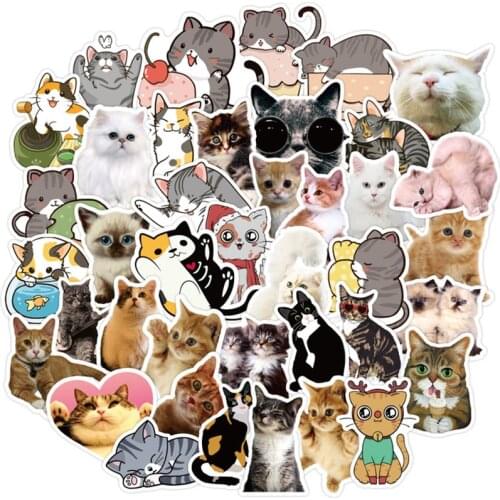 10/30/50pcs Cute Cartoons Cat Stationery Sticker For Car Laptop PVC Backpack Home Decal Pad Bicycle Waterproof DIY Classic Toys