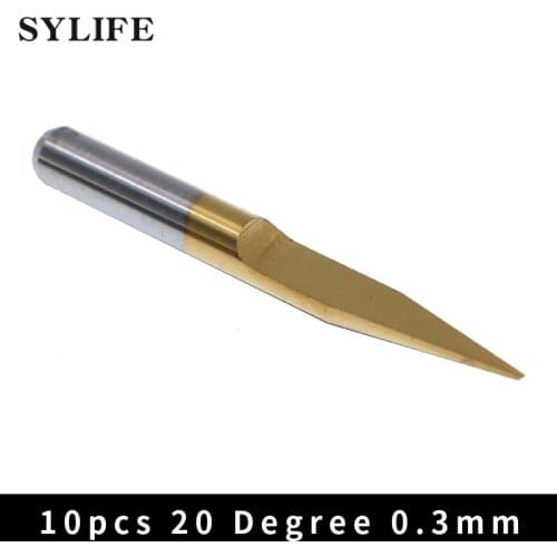 10pcs 0.3mm Titanium Coated Carbide PCB Engraving CNC Bits 20 Degree 1/8" Shank
