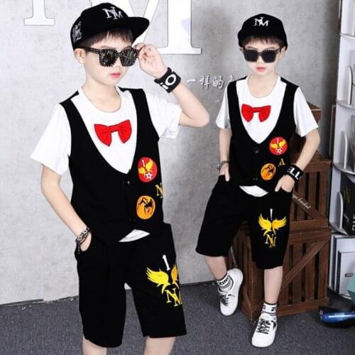 Summer Cute Letter Cartoon 2PCS Kids Baby Boys Short sleeve Top Pants Set Clothes Children Fashion Clothing Sets 4-10 12 14years
