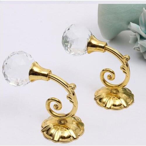 2pcs Retro Crystal Glass Curtain Holdback Hooks Wall Tie Back Hooks Holder Drawer Handle Curtain Accessories Hanger Hooks