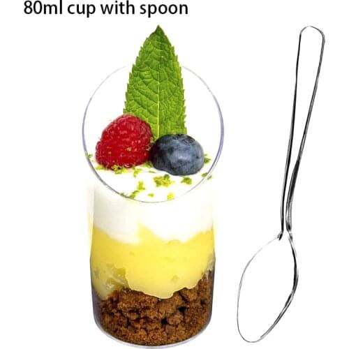 30Pcs 80ml Dessert Cup Mini Tilt Mousse Cake Cup Disposable Plastic Tableware Pudding Jelly Cup Baking Utensils with 30 Spoons