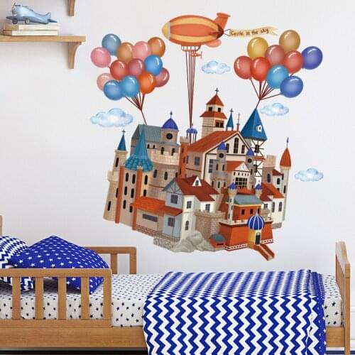 3D Stereo Cartoon Flying House Wall Sticker for Kids Room Bedroom Wall Decor Self Adhesive Home Decoration for Living Room
