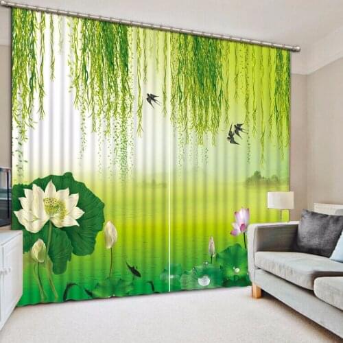 3D Curtain Custom 3D Beautiful Spring Green Leaf Lotus Swallow Curtains For Bedroom 3D Bathroom Shower Curtain