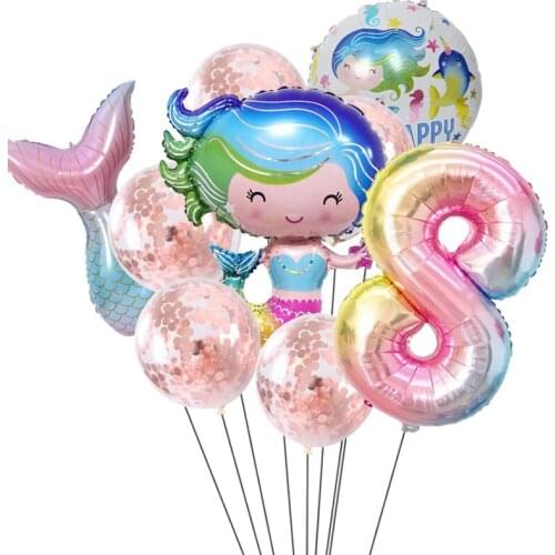 9pc Cute Cartoon Color Mermaid Fishtail Balloon Ocean Theme Summer Party Birthday Wedding Decorations Baby Shower Toy Balloon