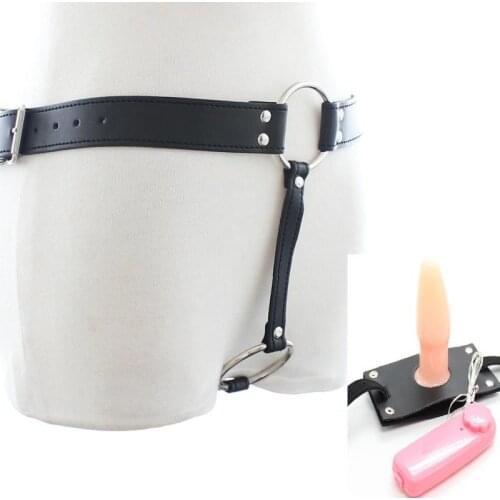 Male Bondage Anal Plug Harness Underwear with Penis Ring and Vibrating Butt Plug Brief Mens Gay Sex Toys