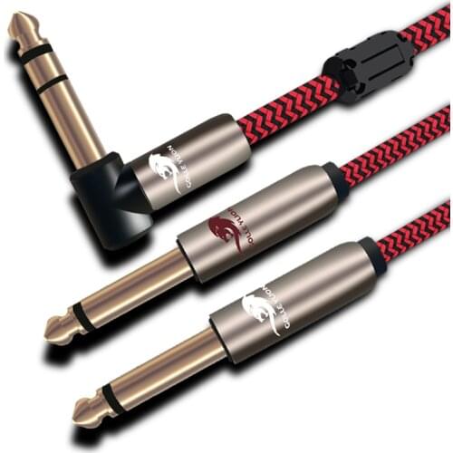 1/4" TRS Jack Splitter Cable Angled Stereo 6.35mm to Dual 6.35mm for Mixing Console Soundbox Amplifier OFC Cable 1M 2M 3M 5M 8M