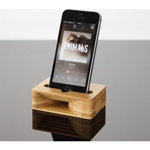 Bamboo Wood Phone Stand Holder Bracket with Sound Amplifier for Android iPhone