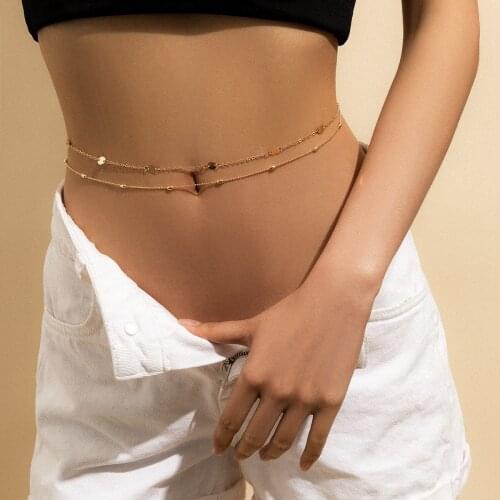 Sexy Vintage Aesthetic Belly Chain Thin Beads Link Body Chain Waist Chain Belt Streetwear Summer Women Fashion Body Jewelry