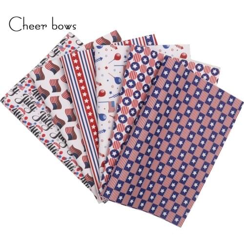 Cheer bows 22*30cm Flags Printed Synthetic Leather Faux Artificial Leather Fabric For Making Hair Bows Festival Party Decoration