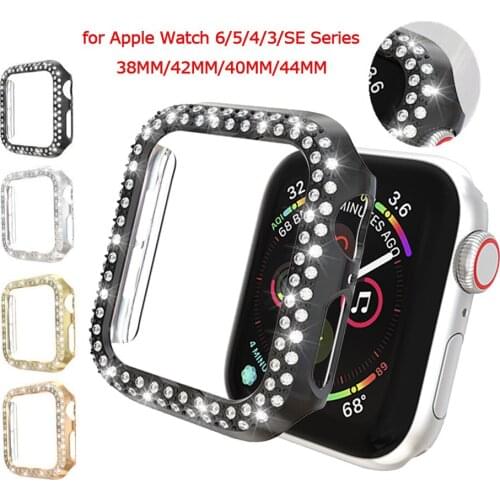 Watch Cover Frame for Apple Case 44MM 42MM Double Row Bling Rhinestone PC Plating Bumper for iWatch Series 6/5/4/3/2/1/SE