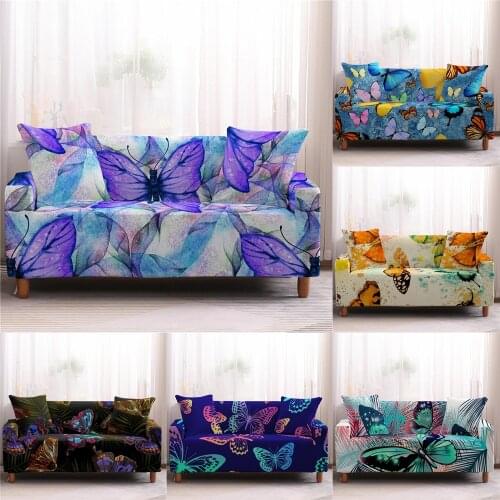 3D Butterfly Sofa Cover Elastic Slipcover For Living Bedding Room Home Stretch Retro Colourful Animal Couch Cover 1/2/3/4 Seater
