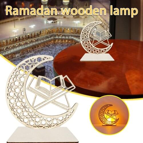Eid Mubarak Wooden Pendant With Led Candles Light Ramadan Decorations For Home Islamic Muslim Party Eid Decor Kareem Ramadan