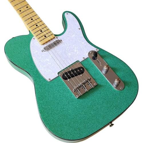 Sparkle Glitter Green TL Electric Guitar 39 Inch Full Solid Basswood Body High Gloss Finish 648mm Scale Length 6 Strings Guitar