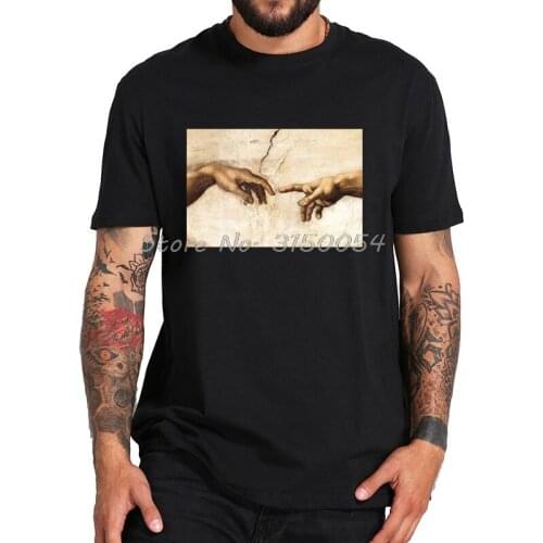 Fashion TShirt Men Creation Of Adams Hand T-Shirt Funny T Shirt Male Summer Cotton O-Neck Tees Streetwear Harajuku