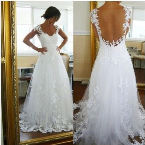 2015 hot sale Cap Sleeve Wedding Dresses 2014 Sexy See Through Back Brides Gown vestidos de noiva