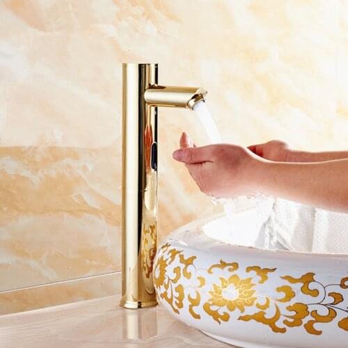 Heighten gold color Intelligent induction sensor faucet,Antique brass Automatic Sense faucet,DC/AC hot and cold Induction mixer