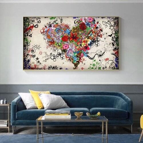 Nordic Style Colorful Heart Flower Oil Painting on Canvas Abstract Office Poster Living Room Bedroom Home Decoration HD Print