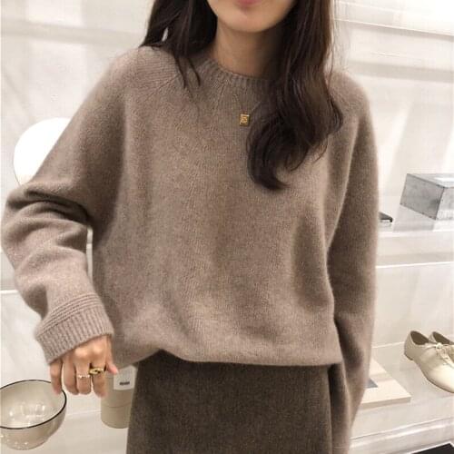 Cashmere sweater women O-neck knitted sweater solid color large size loose pullover fashion soft sweater womens top
