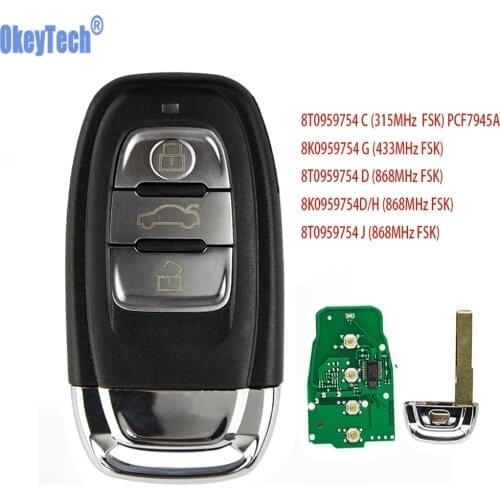 OkeyTech New Style 315MHz /433MHz /868MHz 3 Buttons Remote Car Key For Audi A4 A5 Q5 A4L 2008-2016 8T0959754D/J 8K0959754D/H