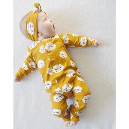Cartoon Smile face baby cloud Newborn Baby Girl Ruffle Romper Jumpsuit Pajamas Long Sleeve Clothes Outfits lovely 2pc soft cloth