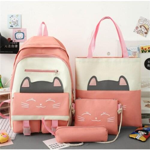 4 Piece Set New Trend Female Schoolbags Teenage Girls Women Backpack Fashion School Casual Preppy Style Laptop Shoulder Bags