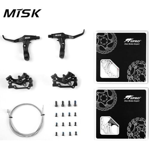 MISK Bicycle Brake Caliper Front Rear For MTB Mountain Bike Speed Clip Dual Piston Mechanical Brake Set with 160mm Rotor