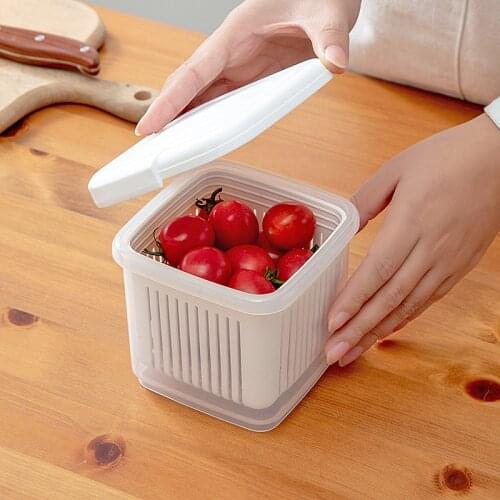 1Pc Kitchen Plastic Storage Box Fresh-Keeping Box Refrigerator Fruit Vegetable Drain Crisper Kitchen Storage Containers With Lid