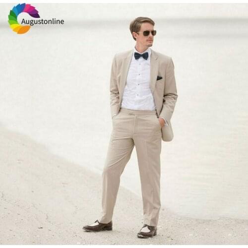 Summer Beach Wedding Khaki/Beige Linen Men Suits for Wedding Men Suits Slim Fit Groom Tuxedo 2Piece Jacket Casual Prom Wear