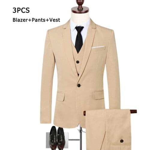 3 Pieces Set Men Mariage Color Block Collar Suits Jacket Trousers Waistcoat Male Business Casual Wedding Blazers Coat Vest Pants
