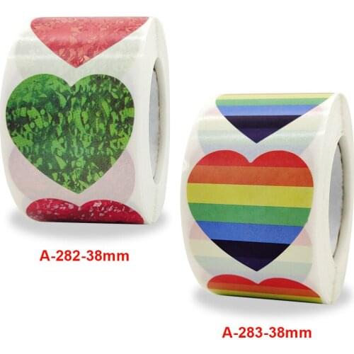 500pcs/roll 1.5'' Solid Heart Shaped Stickers Rainbow Color Adhesive Labels for Package Sealing Stationery Sticker