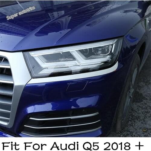 Lapetus Front Head Lights Lamp Eyelid Eyebrow Strip Cover Trim Fit For Audi Q5 2018 - 2021 Accessories Exterior Stainless Steel
