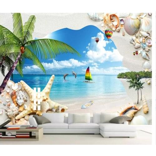 Custom photo wallpaper 3d wallpaper for walls 3 d Mediterranean Sea View Beach TV Sofa Background Wall mural painting wall decor