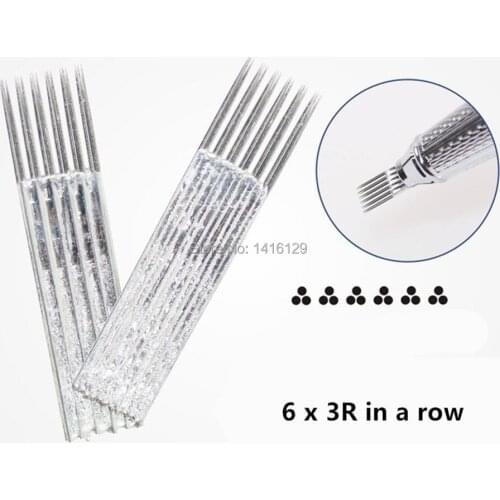 New 50pcs Disposable Sterilized 6 X 3R Round Needles Permanent Makeup 3D Fog Eyebrow Manual Microblading 18 Pins Blades