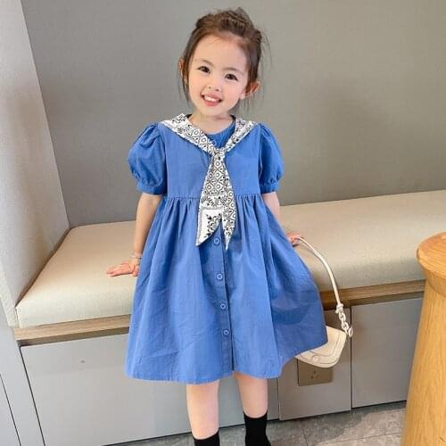 Girls dress 2021 summer new style solid color floral tie princess dress 2-7 years old childrens clothing
