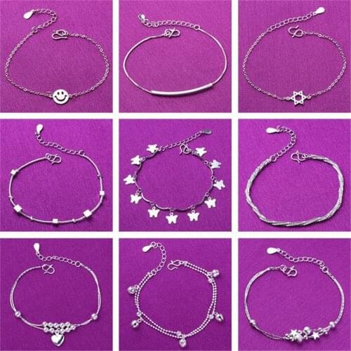 Adjustable 925 Sterling Silver Star Heart Geometric Charm Bracelets & Bangle For Women Wedding Femme Jewelry A185