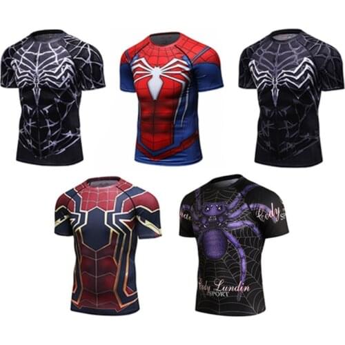 MMA Sport Shirt Men Short Sleeve Running Shirt Sportswear Superhero Compression Shirts Bodybuilding Fitness Gym Dry Fit T-shirt