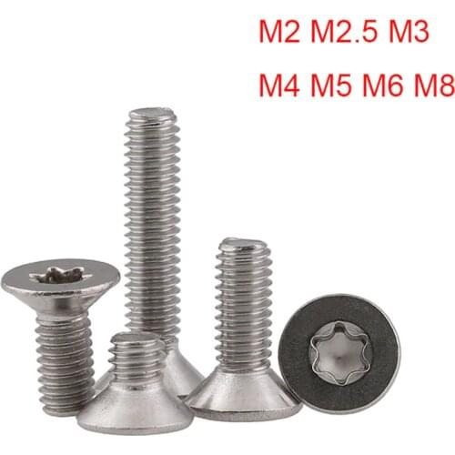 2-100Pcs GB2673 M2 M2.5 M3 M4 M5 M6 M8 304 Stainless Steel Countersunk Head Plum Six Stars Plum Anti-theft Screws Flat Screws