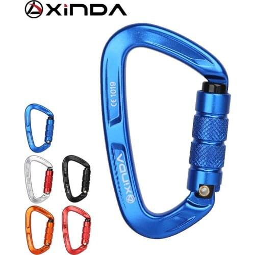 XINDA Rock Climbing Carabiner 25KN Safety D-Shape Buckle Auto Lock Spring-loaded Gate Aluminum Carabiner Outdoor Kits