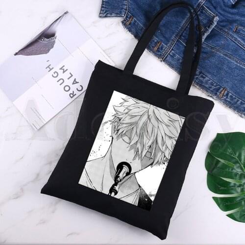 Yaoi Bl Given Anime Mafuyu Ladies Handbags Cloth Canvas Tote Bag Black Women Eco Reusable Shoulder Shopper Bags Bolsas De Tela