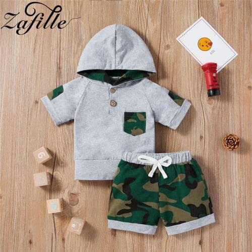 ZAFILLE 0-3Y Baby Military Outfits Hooded Top+Camouflage Shorts Baby Sets Summer Two Piece Suit For Kids Clothes Boys Outfits